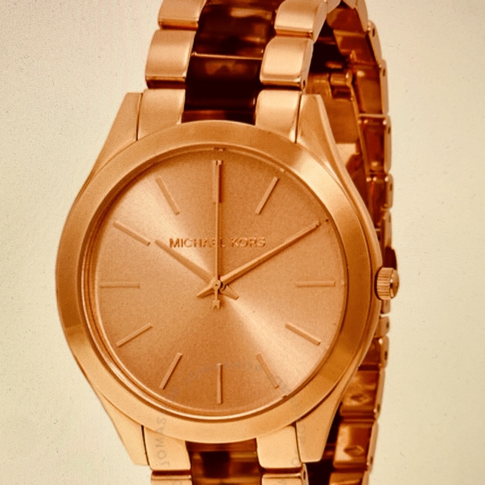 MK Rose Gold tone and Tort Runway Watch